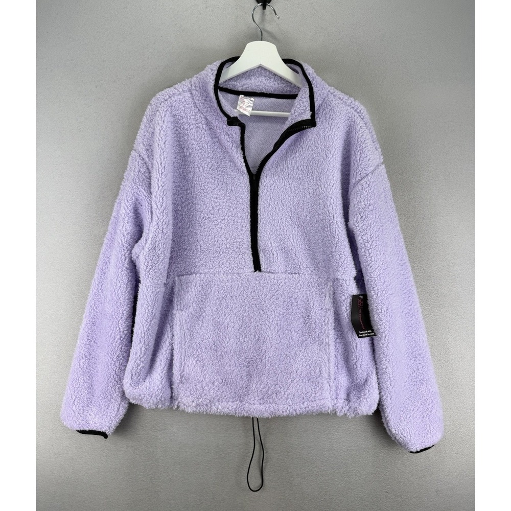 No‎ Boundaries Juniors' Women's Sz 2XL Lavender Plush Mock Neck Half-Zip Sweater